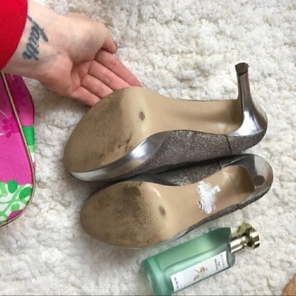 GUESS: Multicolored Rainbow Metallic Glitter Heels Platform Pumps Sz 8.5 - Picture 7 of 14